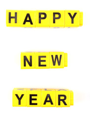 Happy New Year word formed by educational cubes, isolated