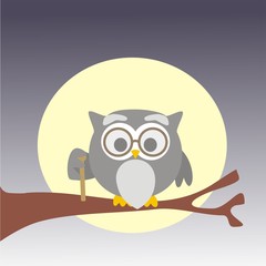Búho abuelo sobre un árbol y la luna de fondo. Vector