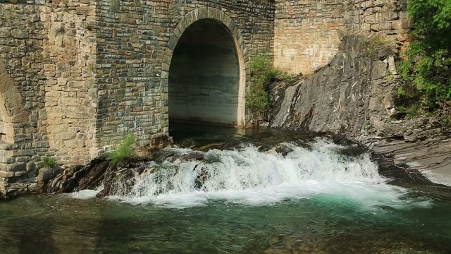Rio Ara river in the Torla in Valle de Ordesa valley Pyrenees 