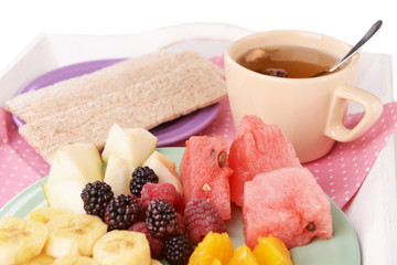 Slices of fruits with crispbreads
