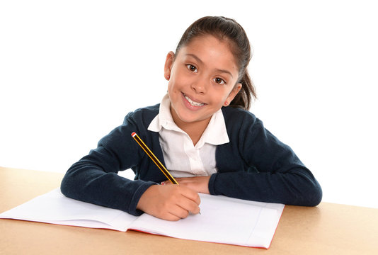 Happy Hispanic Girl In Back To School And Education Concept