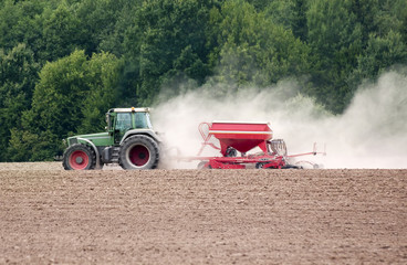 Farm tractor on field