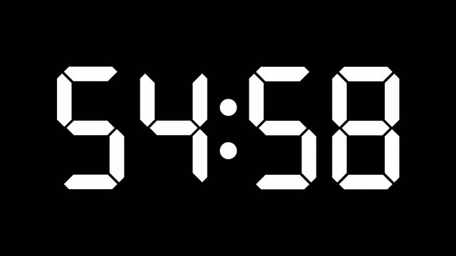Digital clock countdown from sixty to zero - full HD