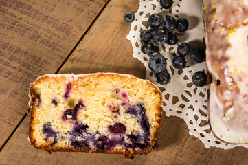 Blueberry coffee cake loaf with blueberries