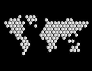 Hexagonal Map of the World Gray