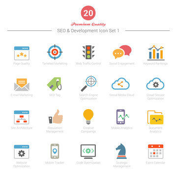 Set of Full Color SEO and Development icons Set 1