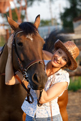 Obraz premium Woman embrace horse