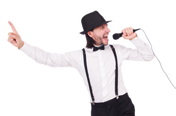 Funny man singing isolated on the white