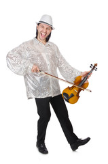 Naklejka premium Funny man with violin on white
