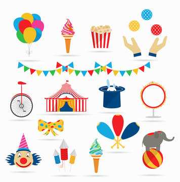 Circus icons in a flat style