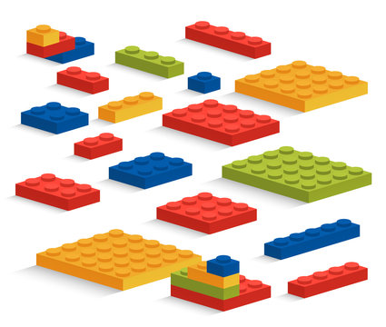 Set of plastic blocks pieces or constructor