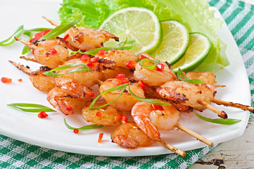 Shrimp grilled in garlic and soy caramel