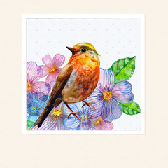watercolor card with a bird