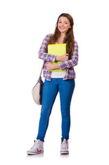 Young student with books isolated on the white