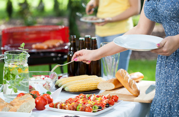 Friends during garden party