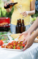 Party in a garden with barbecue