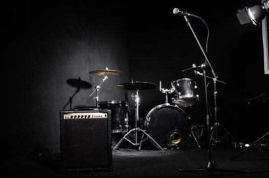 Set of musical instruments during concert