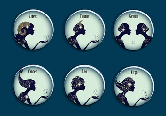 Zodiac signs in a circle frames set