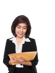 Portrait of smiling business woman with paper folder