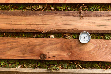 Thermometer showing high temperature in the compost pile