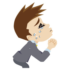 お祈りをする二頭身ビジネスマン