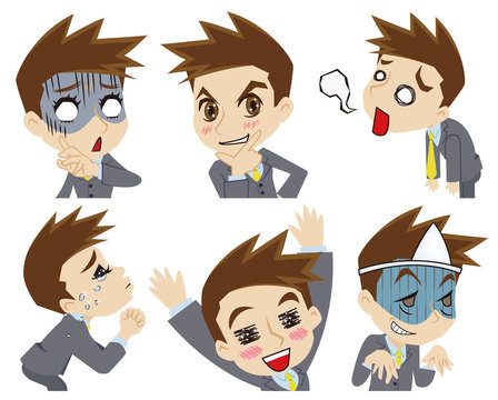 オーバーアクションの二頭身ビジネスマン