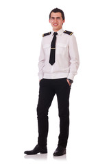 Young pilot isolated on the white