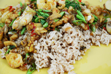 Rice topped with basil