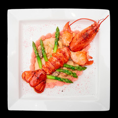 Prepared lobster isolated on black