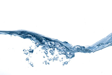 Clear, blue splashing water on white isolated