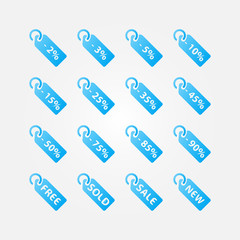 Bright blue vector discount icons