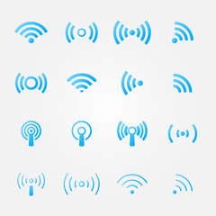 Wireless icons set - vector blue WiFi symbols