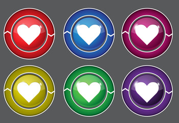 Heart Circular Colorful Vector Web Button Icon Set