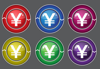 Yen Currency Sign Circular Vector Colorful Web Icon Set Button