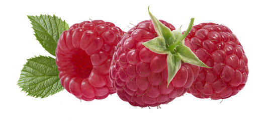 Three raspberries isolated on white