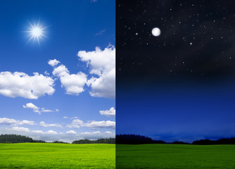 Landschaft bei Tag und bei Nacht