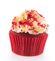 Red velvet cupcakes isolated on white