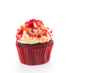 Red velvet cupcakes isolated on white