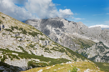 Fototapeta na wymiar Alps - Outlook from Watzmannhaus chalet to Hochkalter peak