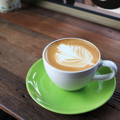coffee cup on wooden table