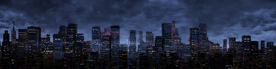 Night city panorama - obrazy, fototapety, plakaty