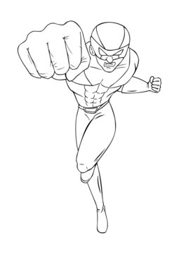 Outline illustration of a superhero punching