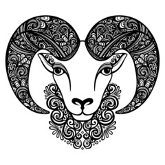 Vector Decorative Sheep with Patterned Horns. Patterned design