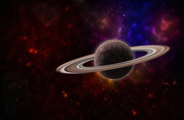 background of a deep space star field and planet with rings