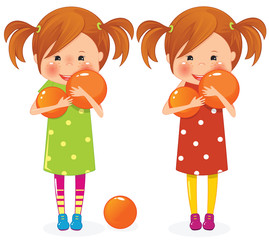Two girls twins with balls