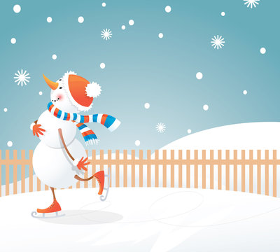 Christmas background - snowman on skates