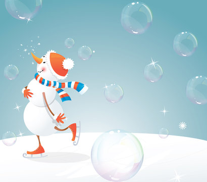 Christmas snowman and bubbles