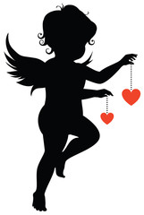 Obraz na płótnie Canvas Silhouette of an angel with hearts