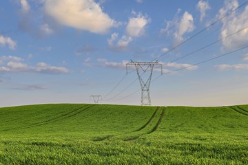Krajobraz wiejski,  przesyłanie energii elektrycznej