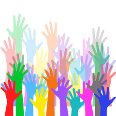 Colorful hands out of the crowd - background